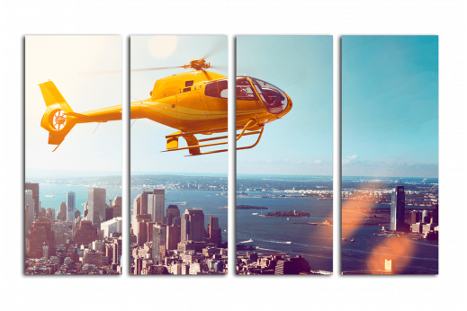 Модульная картина Желтый вертолет над городом